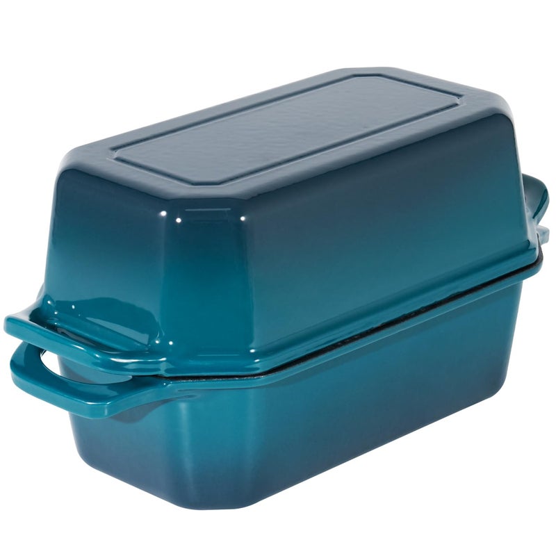 Flavehc Bread Pan Cast Iron Loaf Pan with Lid Bread Loaf Pan 9x5 Inch Loaf Pan Enameled Cast Iron Sourdough Loaf Pan DarkCyan