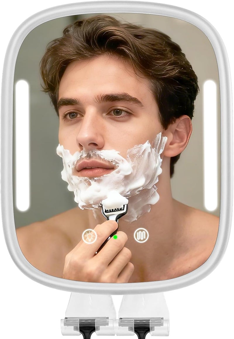 Showvigor Heated Shower Mirror Fogless for Men, Rechargeable Anti-Fog Shaving Mirror No-Drilling -Adjustable Dimmable Lights with 2 Razor Holders & Detachable Suction Cups Waterproof for Bathroom(White) - Image 1