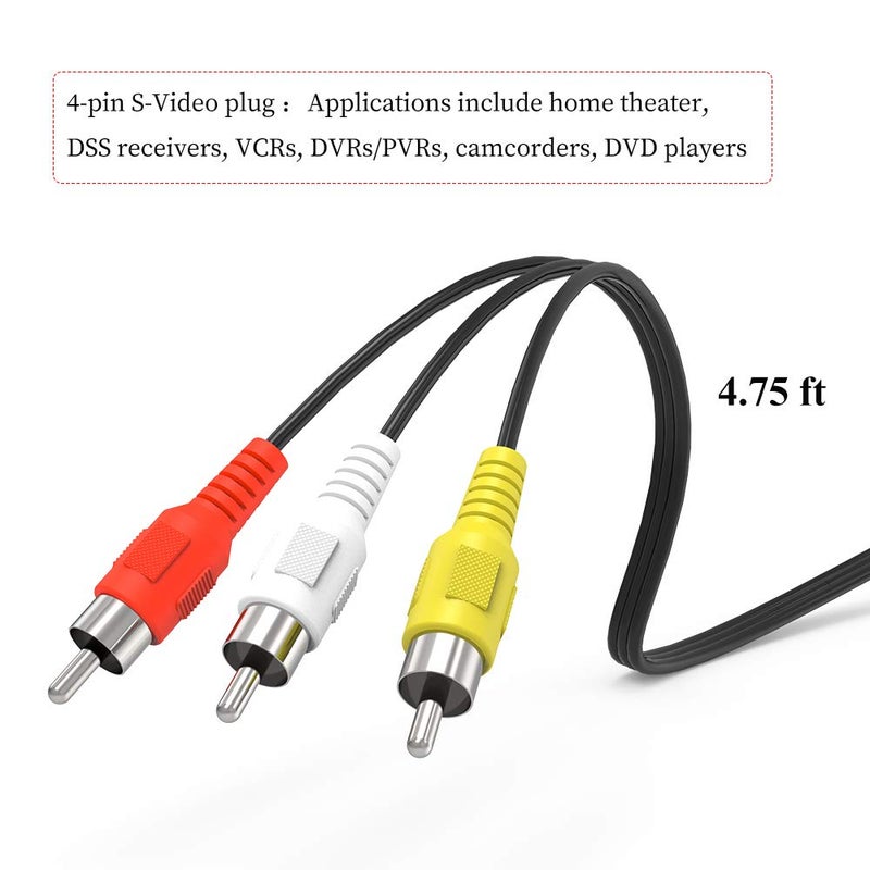 ELECTOP كابل ELECTOP 4 دبابيس S-Video إلى 3 RCA ذكر مركب 1.45م (4.75 قدم) - Image 2