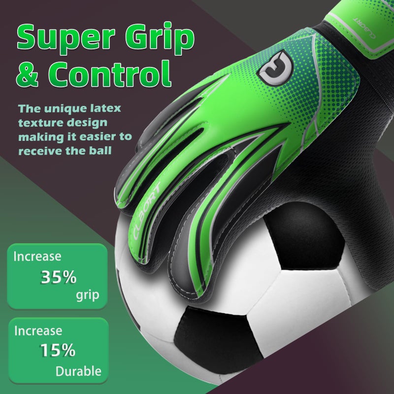 Clbort Soccer Goalie Gloves Youth Kids, Goalkeeper Gloves with Super Grip Palms, Anti-Slip Soccer Gloves, Double Wrist Protection - Image 2