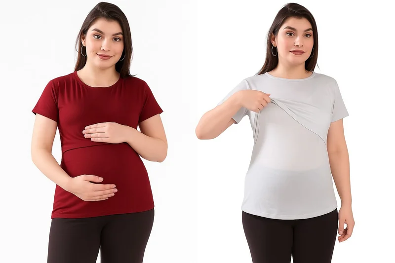 TUMMY Maternity & Nursing Double Layered Pull-On Top Pack of 2pc