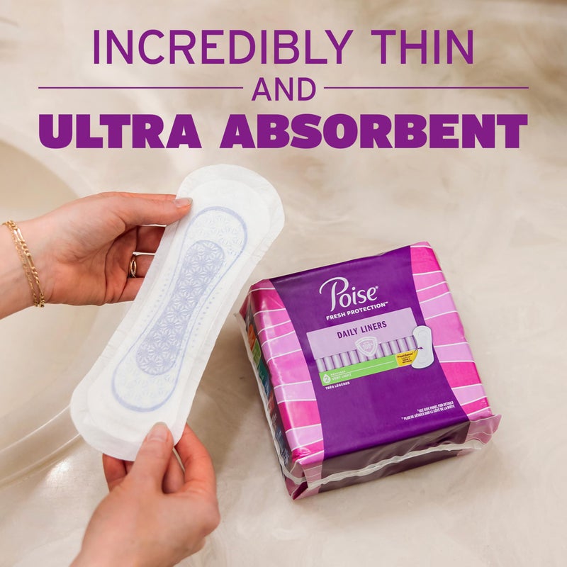 Poise Daily Liners, Incontinence Panty Liners for Bladder Leaks, 2 Drop Very Light Absorbency, Long Length, 24 Count of Pantiliners, Packaging May Vary - Image 5