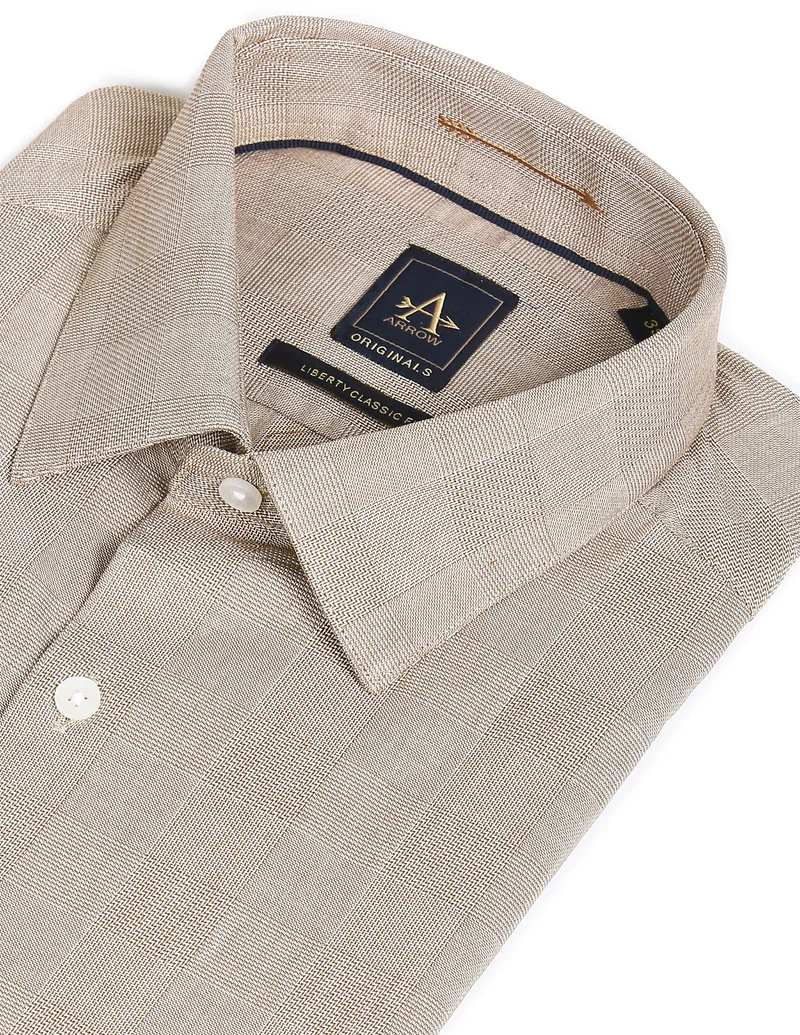 Arrow Light Brown Classic Regular Fit Short Sleeve Shirt for Men | Best Price UAE