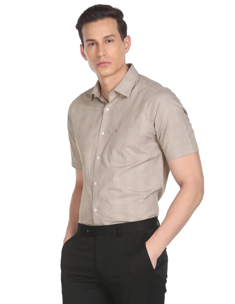 Arrow Light Brown Classic Regular Fit Short Sleeve Shirt for Men | Best Price UAE