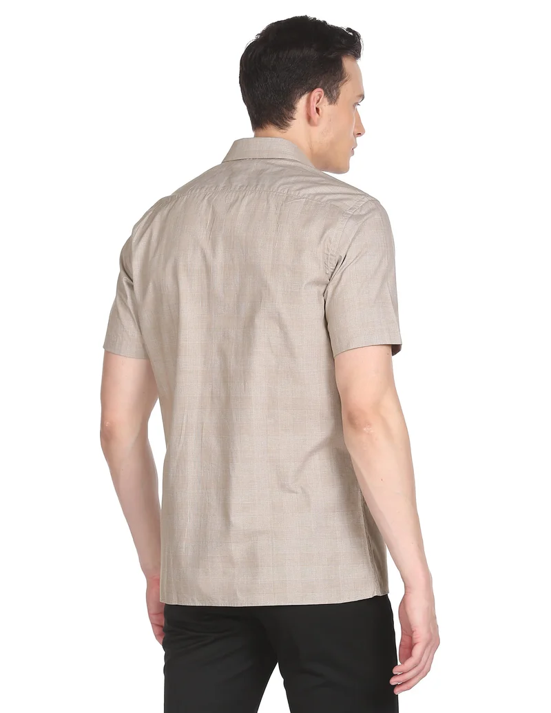 Arrow Light Brown Classic Regular Fit Short Sleeve Shirt for Men | Best Price UAE