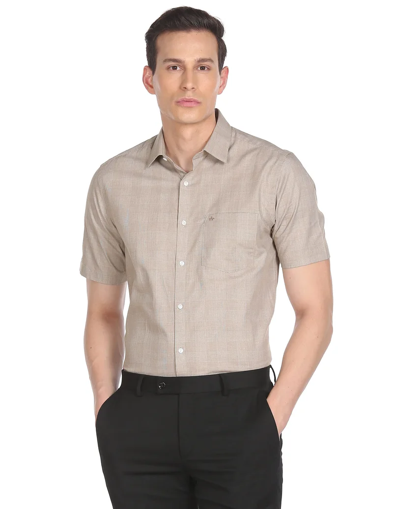 Arrow Light Brown Classic Regular Fit Short Sleeve Shirt for Men | Best Price UAE