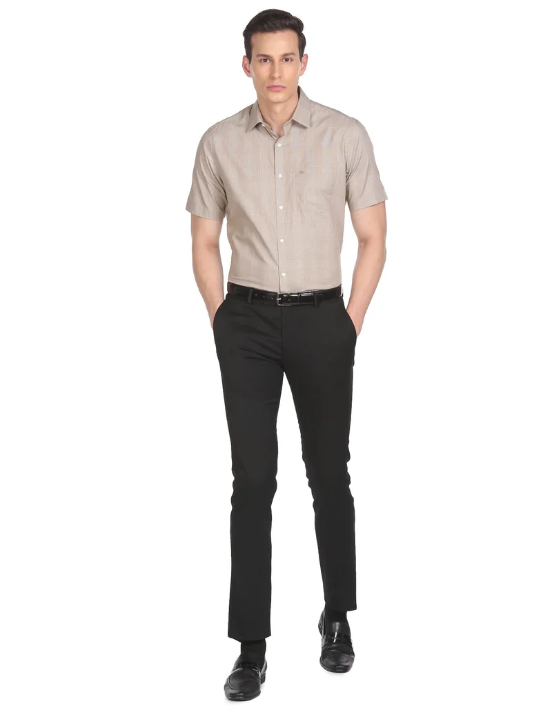 Arrow Light Brown Classic Regular Fit Short Sleeve Shirt for Men | Best Price UAE