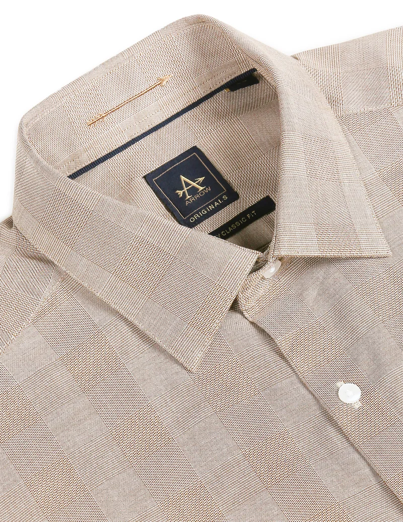 Arrow Light Brown Classic Regular Fit Short Sleeve Shirt for Men | Best Price UAE