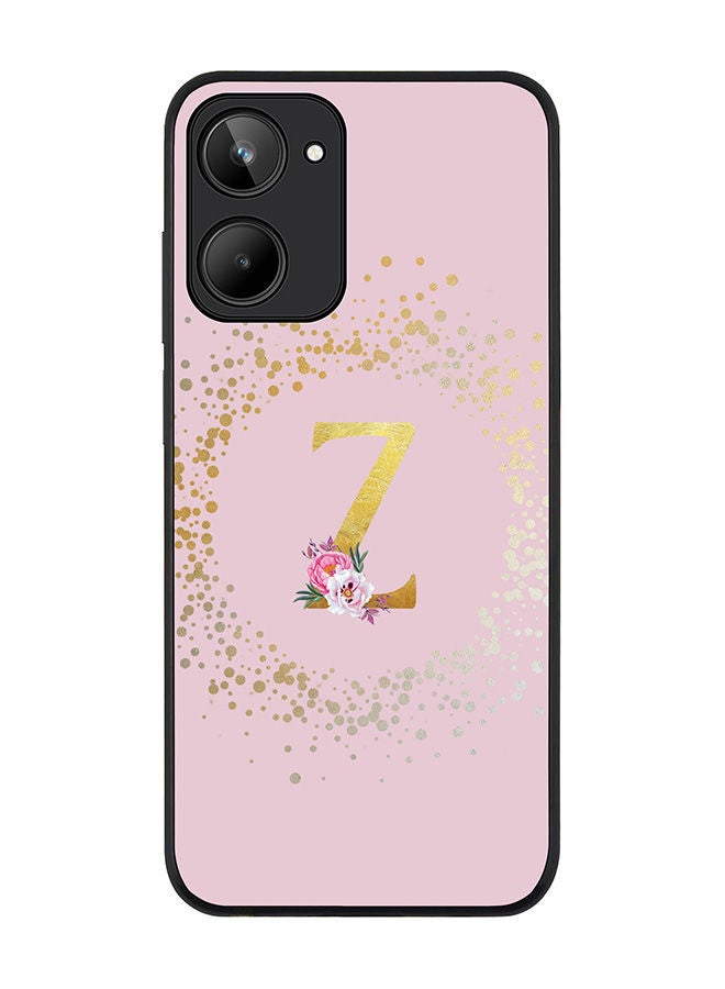 Stylizedd Rugged Black edge case for Realme 10 4G Slim fit Soft Case Flexible Rubber Edges Anti Drop TPU Cover -  Custom Monogram Initial Letter Floral Pattern Alphabet - Z  (Pink ) - Image 1