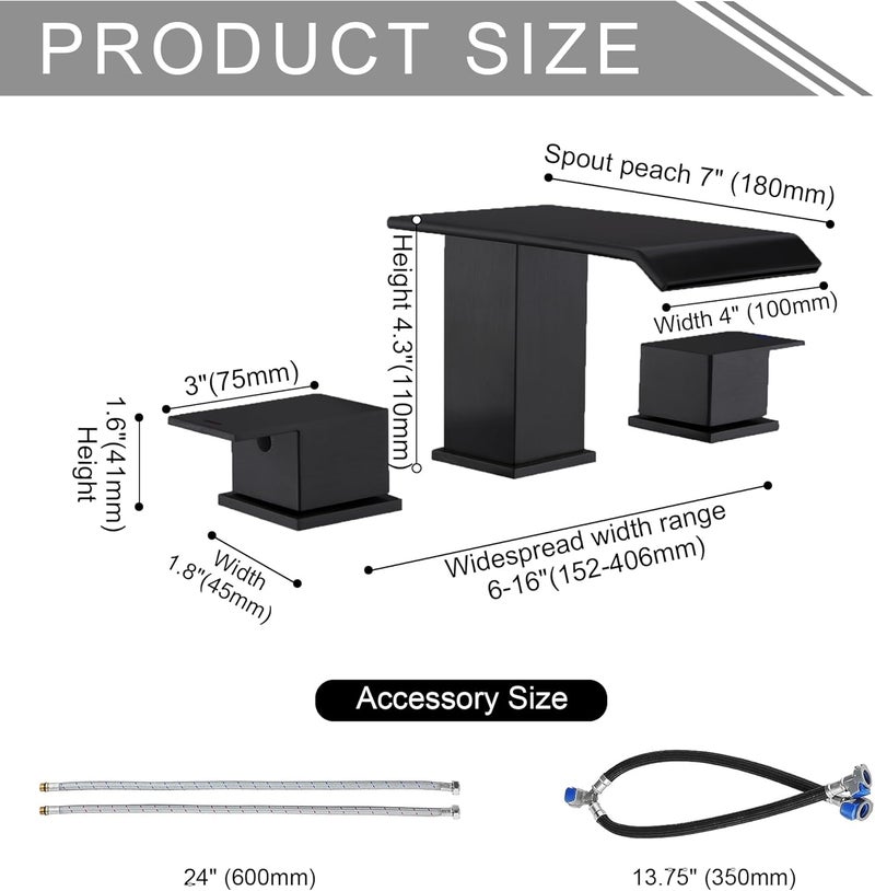BEIYI Matte Black Roman Tub Faucet, Deck Mount Bath Tub Faucet Set 3 Hole Waterfall Bathtub Faucet High Flow Garden Tub Filler - Image 3