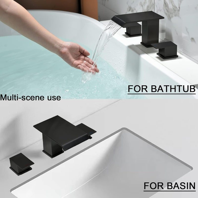 BEIYI Matte Black Roman Tub Faucet, Deck Mount Bath Tub Faucet Set 3 Hole Waterfall Bathtub Faucet High Flow Garden Tub Filler - Image 2