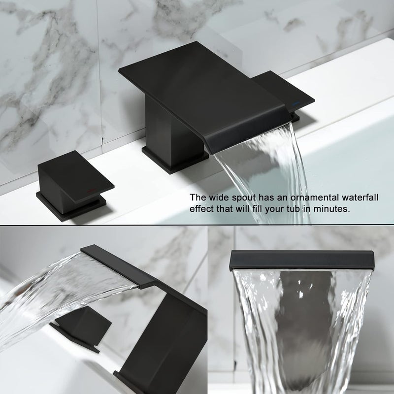 BEIYI Matte Black Roman Tub Faucet, Deck Mount Bath Tub Faucet Set 3 Hole Waterfall Bathtub Faucet High Flow Garden Tub Filler - Image 4