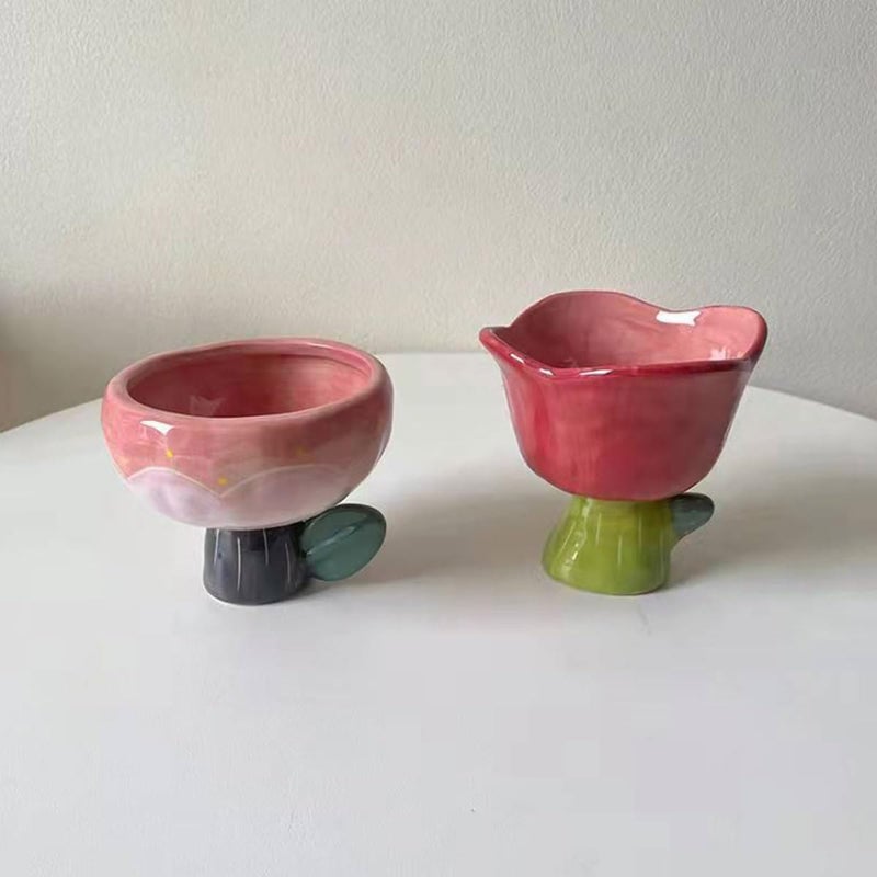 Red Ceramic Tulip Shaped Dessert Bowl Ice Cream Cup Salad Serving Bowl for Home Dining Party - Image 5