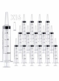 20ml Plastic Syringe, Large Syringes Tools for Liquid, Sterile and Individually Sealed for Measuring, Watering, Refilling, Feeding Pets, Scientific Labs, Oil or Glue Applicator, 16 Pack