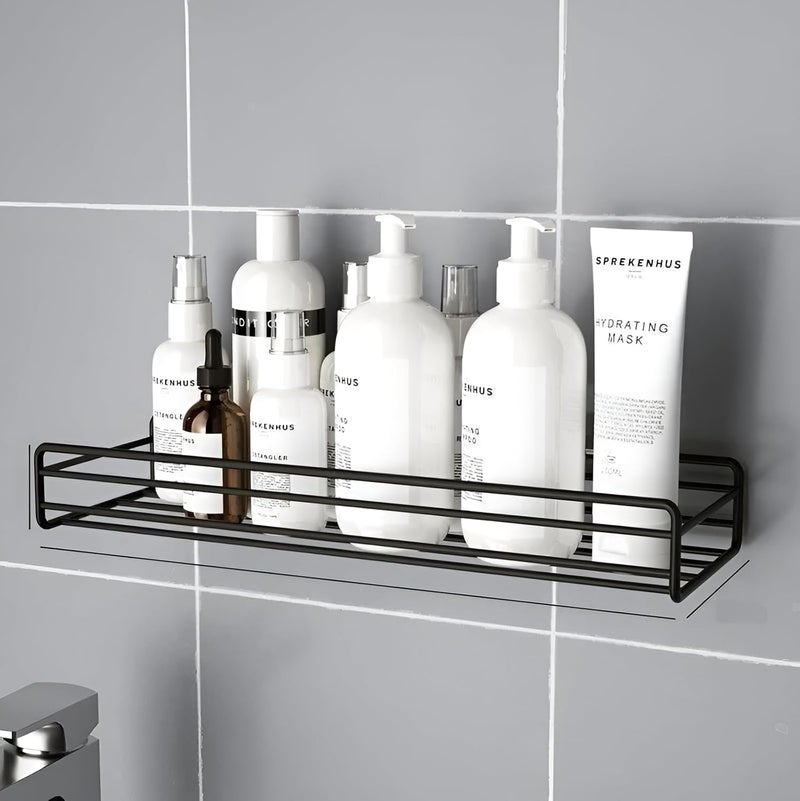 BANZER BANZER Steel SelfAdhesive Multipurpose Bathroom Shelf with HooksTowel HolderRackBathroom AccessoriesWall Mount Pack of 2 BlackPowder Coated  - Image 5