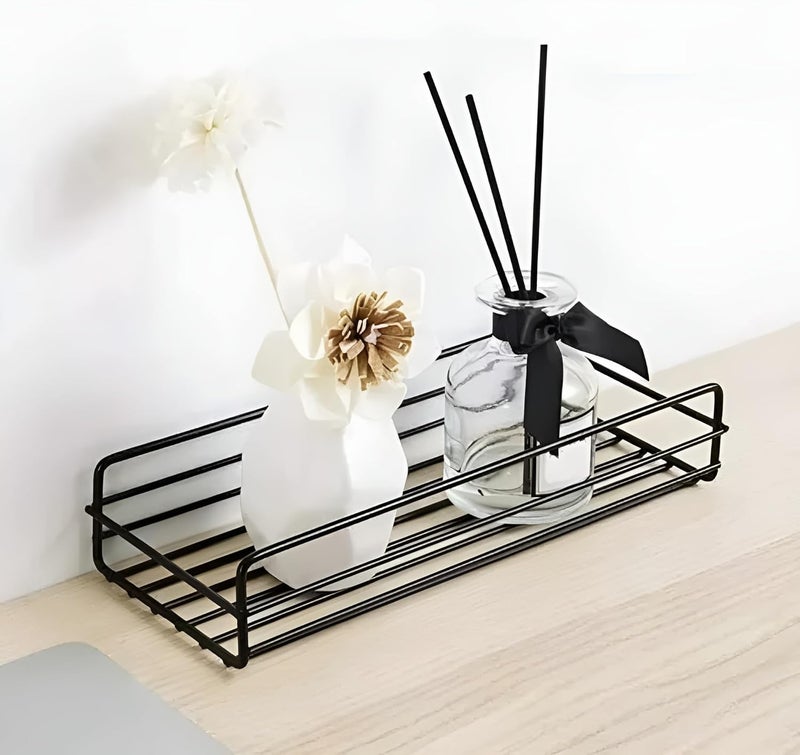 BANZER BANZER Steel SelfAdhesive Multipurpose Bathroom Shelf with HooksTowel HolderRackBathroom AccessoriesWall Mount Pack of 2 BlackPowder Coated  - Image 4