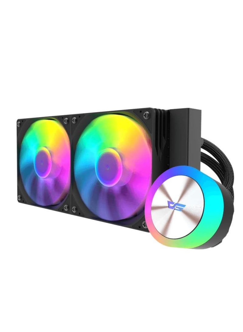 دارك فلاش دااركفلاش DG240 نظام تبريد سائل لمعالج الكمبيوتر 240MM ARGB AIO، يدعم أحدث مقابس LGA 18XX، 1700، 1200، 115X، AM5/AM4/AM3، سرعة دوران 1800RPM، TDP 315، نظام تبريد سائل منخفض الضوضاء (أسود، 240MM) (أبيض) - Image 1