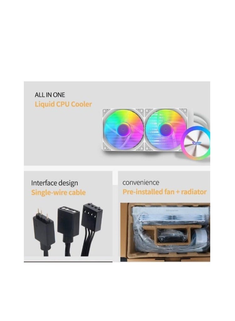 دارك فلاش دااركفلاش DG240 نظام تبريد سائل لمعالج الكمبيوتر 240MM ARGB AIO، يدعم أحدث مقابس LGA 18XX، 1700، 1200، 115X، AM5/AM4/AM3، سرعة دوران 1800RPM، TDP 315، نظام تبريد سائل منخفض الضوضاء (أسود، 240MM) (أبيض) - Image 3