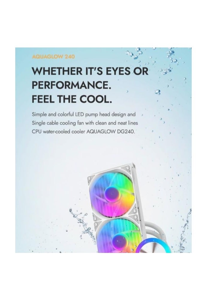 دارك فلاش دااركفلاش DG240 نظام تبريد سائل لمعالج الكمبيوتر 240MM ARGB AIO، يدعم أحدث مقابس LGA 18XX، 1700، 1200، 115X، AM5/AM4/AM3، سرعة دوران 1800RPM، TDP 315، نظام تبريد سائل منخفض الضوضاء (أسود، 240MM) (أبيض) - Image 5