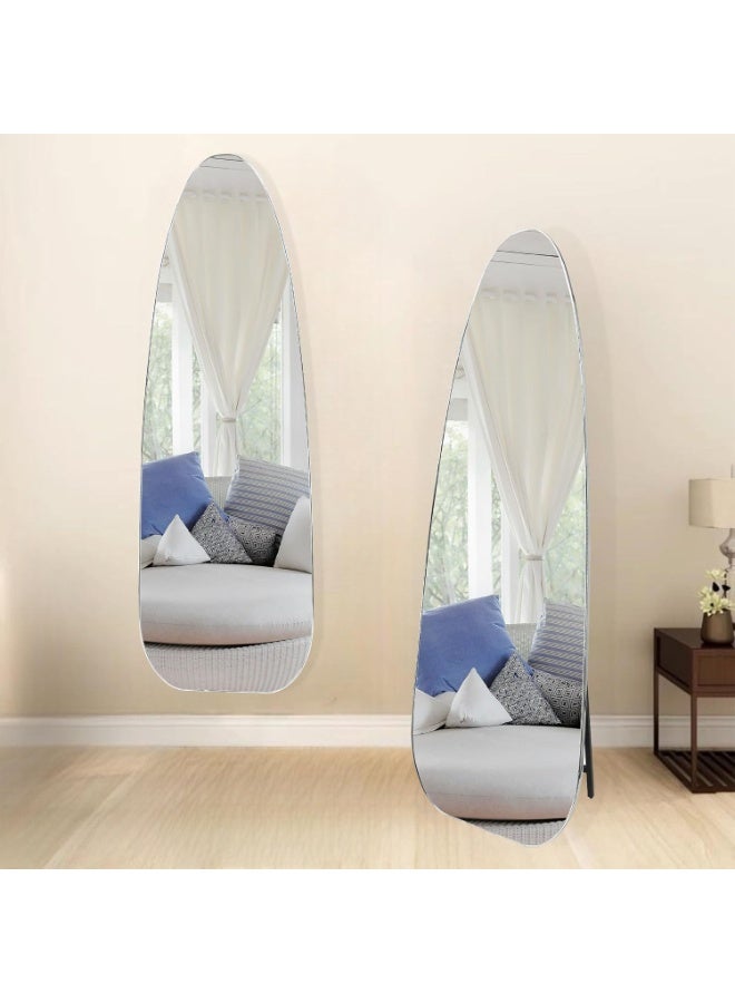 ديكور هيلز مرآة ديكور هيلز كاملة الطول بتصميم بيضاوي - مرآة كبيرة قائمة ومثبتة على الحائط مع حامل معدني قابل للطي، زجاج مقاوم للكسر، إطار من البولي فينيل كلوريد مع ظهر من الخشب متوسط ​​الكثافة لغرفة النوم وغرفة المعيشة، لون فضي - قطعة واحدة - Image 2