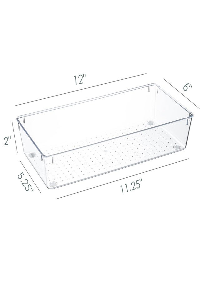Kingrol 6 Pack 12 x 6 x 2 Inch Clear Drawer Organizer Trays, Desk Drawer Divider Storage Bins, Storage Box Set for Utensils Junks Vanities Makeups Jewelry Office Craft Supplies - Image 3