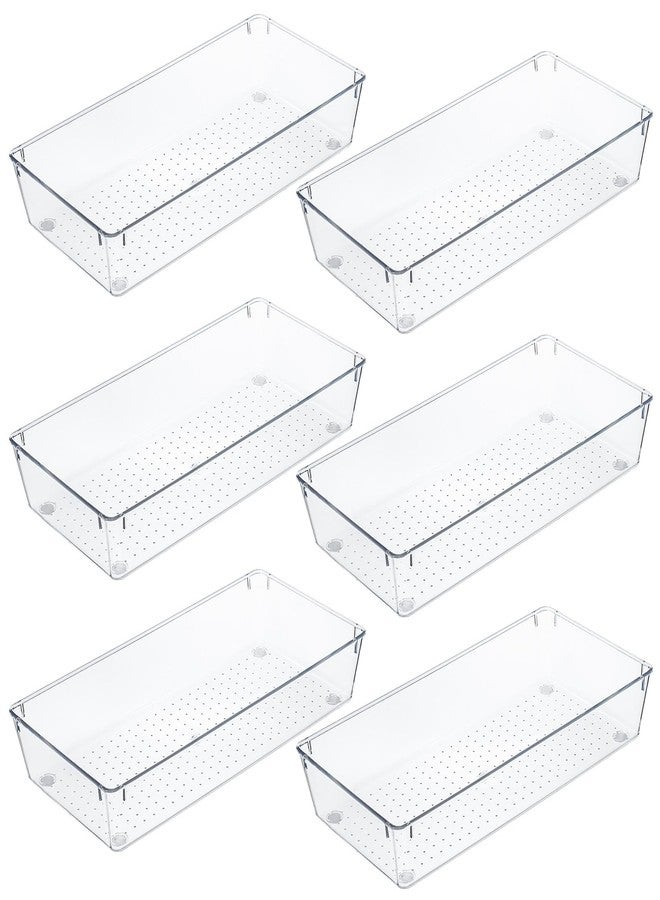 Kingrol 6 Pack 12 x 6 x 2 Inch Clear Drawer Organizer Trays, Desk Drawer Divider Storage Bins, Storage Box Set for Utensils Junks Vanities Makeups Jewelry Office Craft Supplies - Image 1