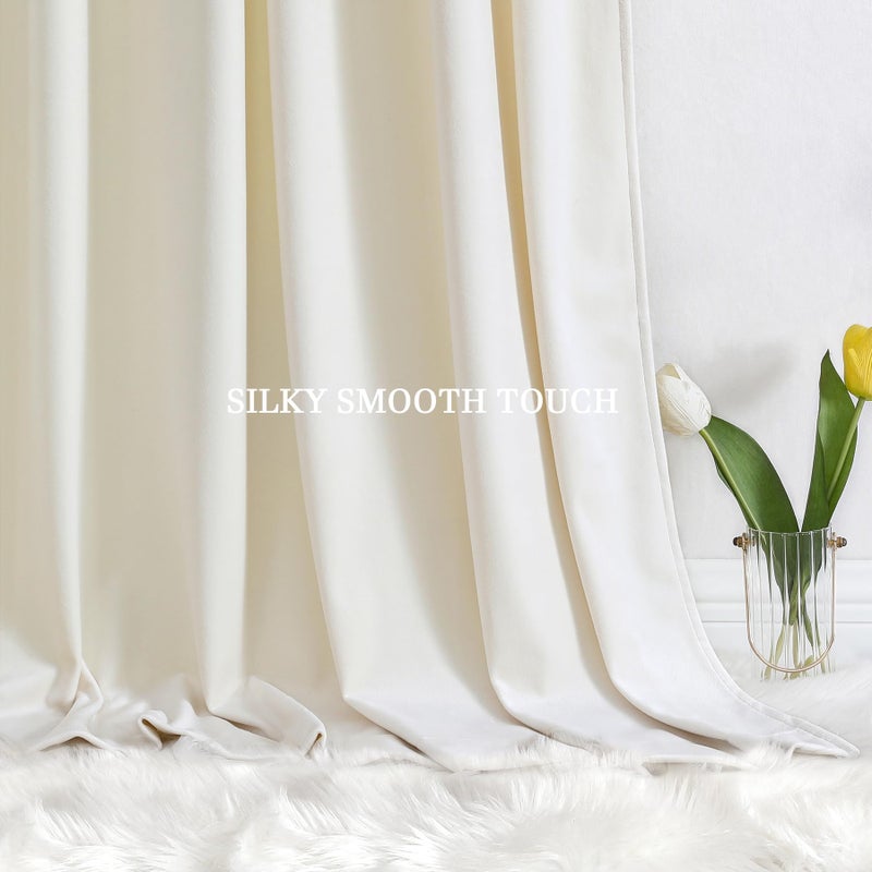 Dchola Ivory White Velvet Curtains for Bedroom Window  Super Soft Vintage Luxury Heavy Drapes  Room Darkening Rod Pocket Curtain for Living Room  W52 by L120 inches  2 Panels - Image 3