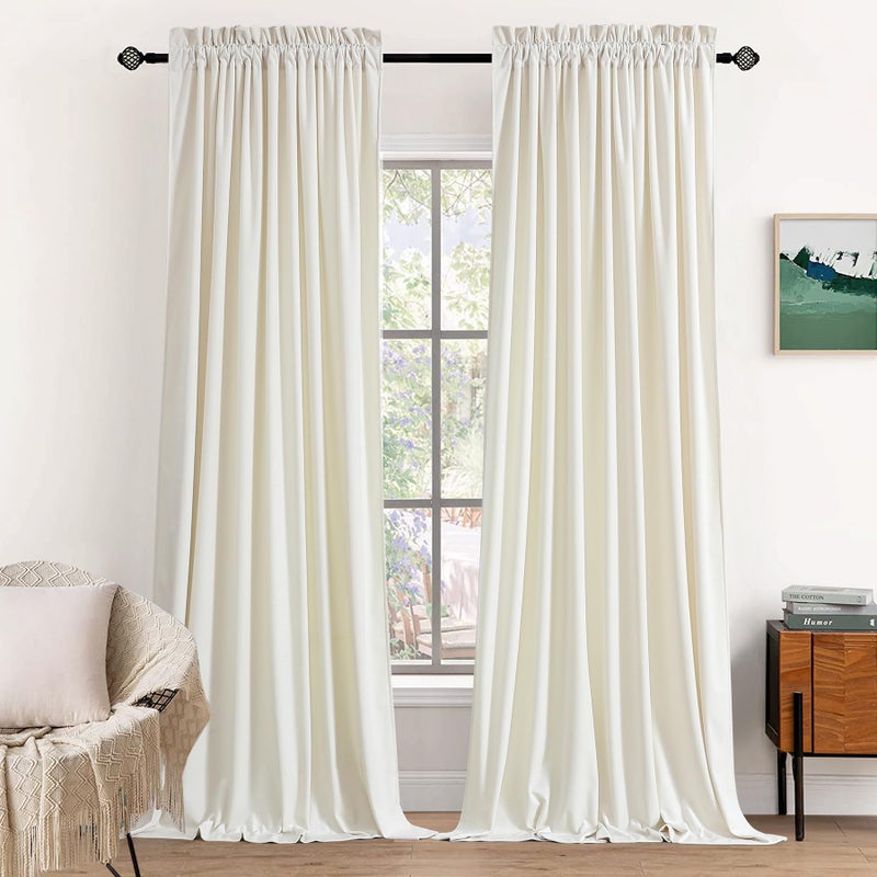 Dchola Ivory White Velvet Curtains for Bedroom Window  Super Soft Vintage Luxury Heavy Drapes  Room Darkening Rod Pocket Curtain for Living Room  W52 by L120 inches  2 Panels - Image 1