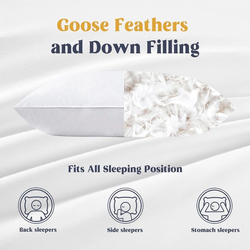 puredownÂ® Goose Feathers and Down White Pillows with 100% Soft Cotton Cover, Bed Sleeping Hotel Collection Pillows Set of 2 Queen Size - Image 3