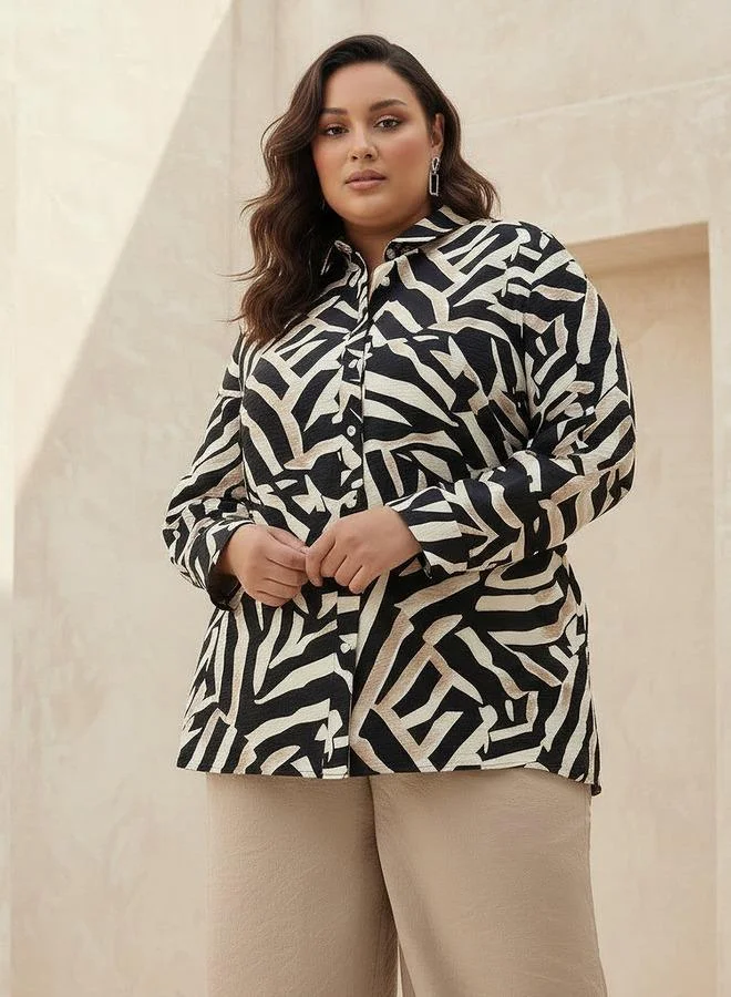 Ulla Popken Ulla Popken Relaxed Fit Viscose Shirt with Abstract Print
