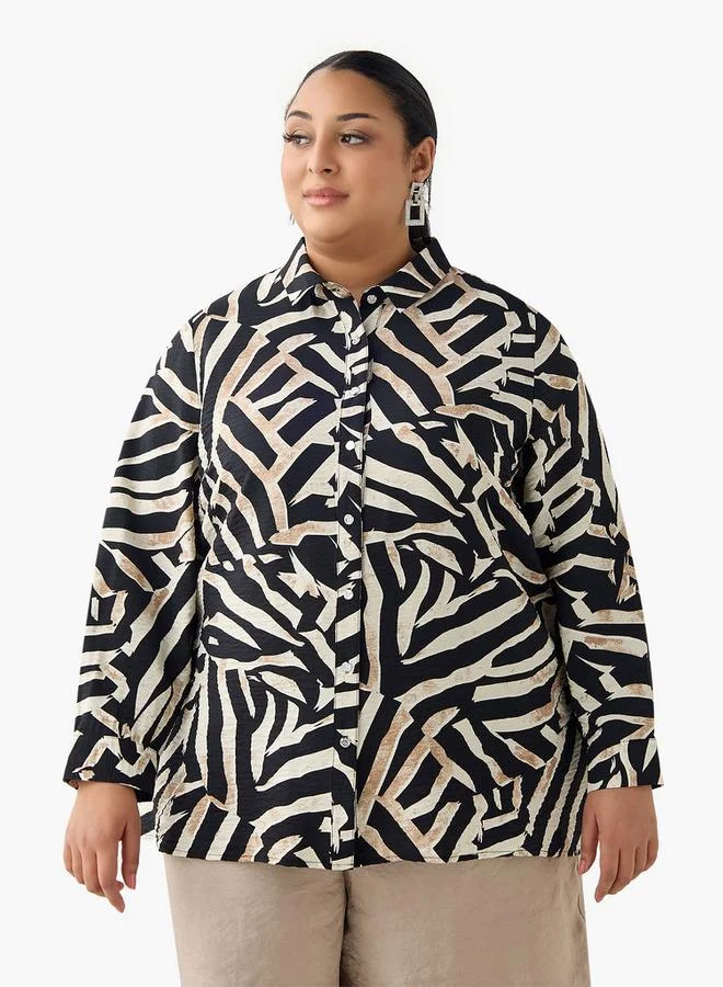 Ulla Popken Ulla Popken Relaxed Fit Viscose Shirt with Abstract Print