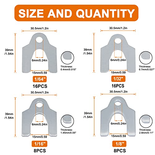 ISPINNER 48pcs Auto Alignment Body Shim Assortment Kit, 1/64" 1/32" 1/16" 1/8" Universal Shims for Adjusting Body Parts or Camber Alignment - Image 2