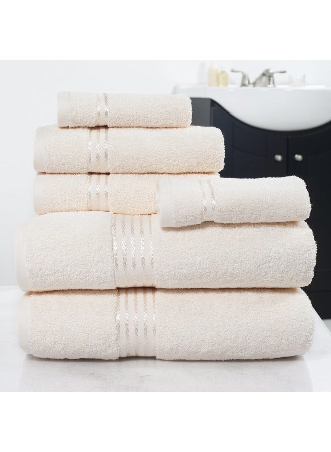 Lavish Home 6PC Towel Set - Cotton Bathroom Accessories with 2 Bath Towels, 2 Hand Towels, and 2 Washcloths - Machine Washable Towels by Lavish Home (Ivory) - Image 2