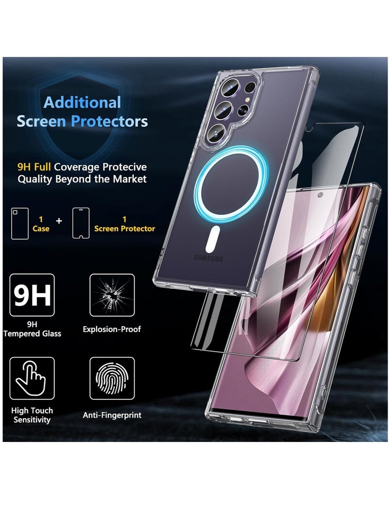 MUNTAQI Samsung S24 Ultra Case, [Samsung Galaxy S24 Ultra Case w/Screen Protector] Magnetic Shockproof Drop Protective Translucent Matte Back Phone Bumper Cover,Clear - Image 2