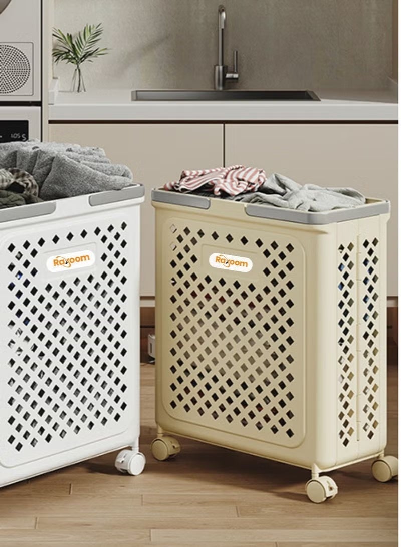 راكسوم سلة غسيل قابلة للطي بأربع طبقات مع عجلات - منظم متعدد الأغراض لتخزين الملابس المتسخة، سعة 40 لترًا، 36×28×49 سم، لون كريمي - Image 3