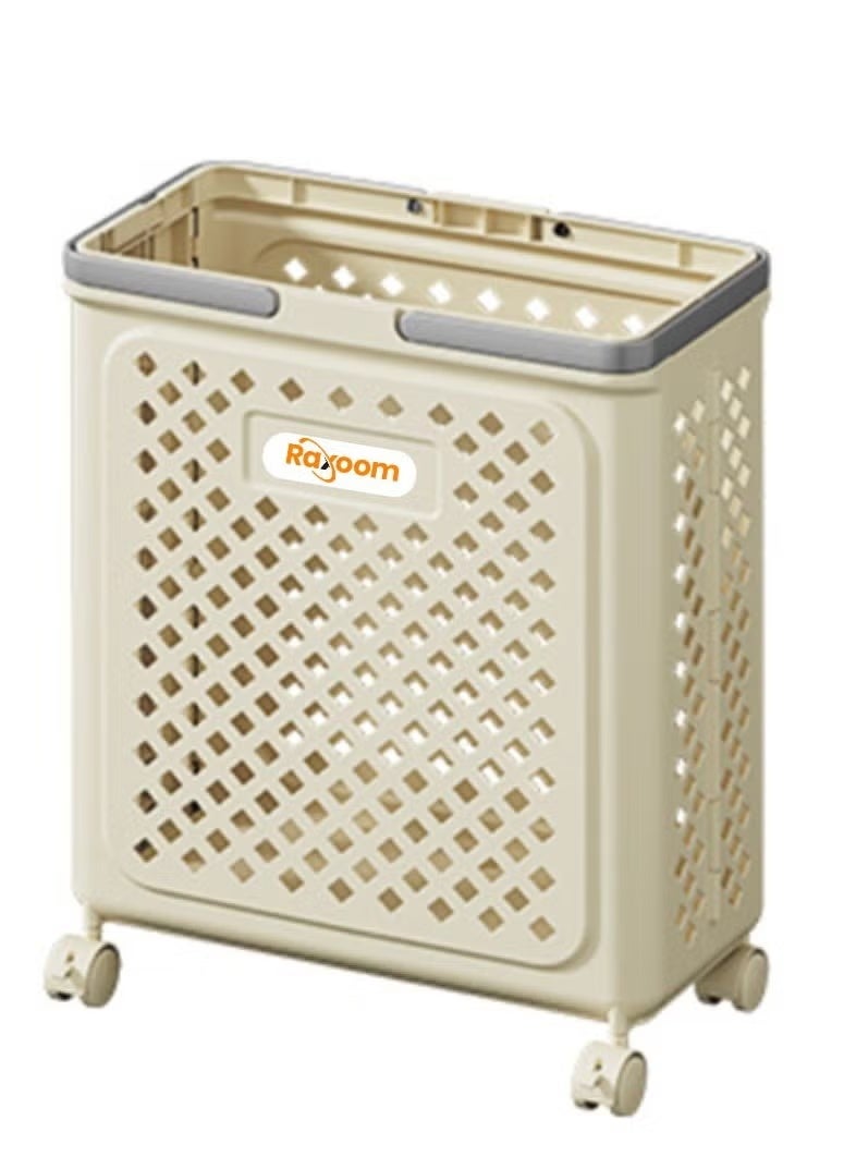 راكسوم سلة غسيل قابلة للطي بأربع طبقات مع عجلات - منظم متعدد الأغراض لتخزين الملابس المتسخة، سعة 40 لترًا، 36×28×49 سم، لون كريمي - Image 5