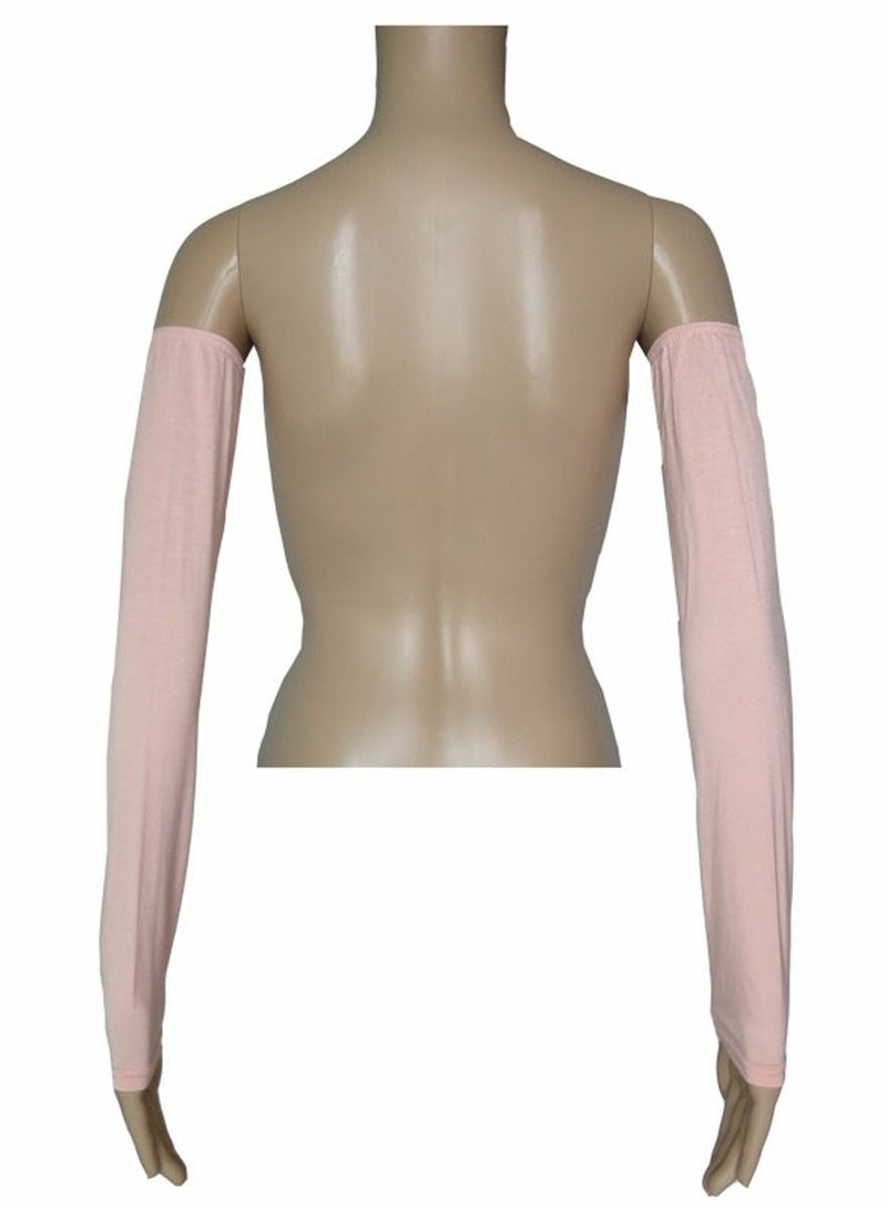 Loquat Women's Solid Color Stretch Sleeves Sun Protection Arm Cover Apricot pink