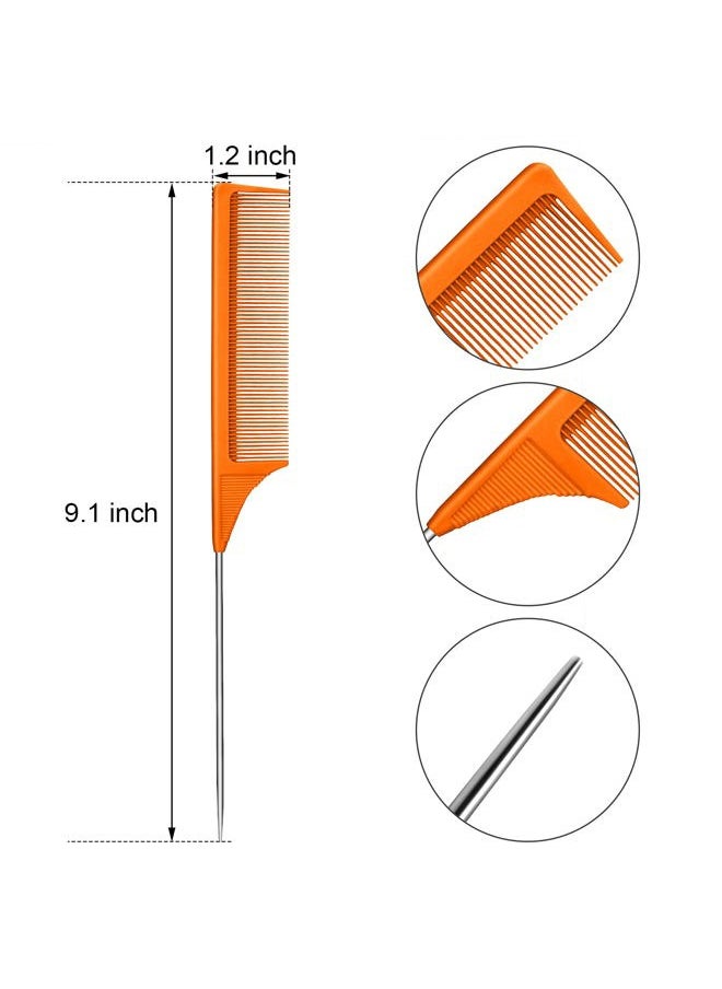 Leinuosen - 3 Packs Rat Tail Comb Steel Pin Rat Tail Carbon Fiber Heat Resistant Teasing Combs with Stainless Steel Pintail (Purple, Orange, Yellow) - Image 1