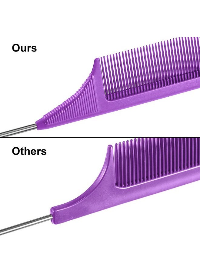 Leinuosen - 3 Packs Rat Tail Comb Steel Pin Rat Tail Carbon Fiber Heat Resistant Teasing Combs with Stainless Steel Pintail (Purple, Orange, Yellow) - Image 1
