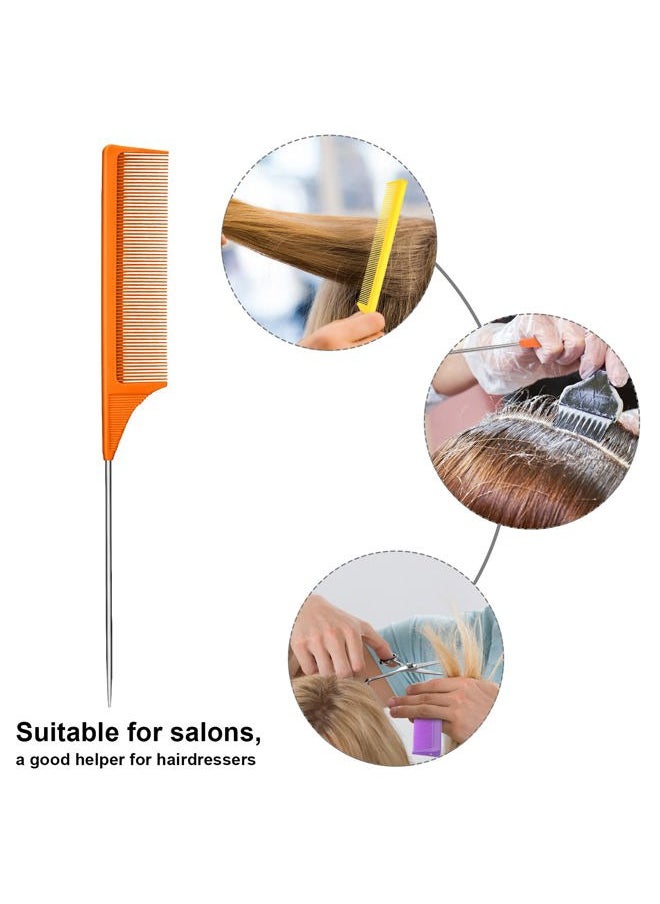 Leinuosen - 3 Packs Rat Tail Comb Steel Pin Rat Tail Carbon Fiber Heat Resistant Teasing Combs with Stainless Steel Pintail (Purple, Orange, Yellow) - Image 1