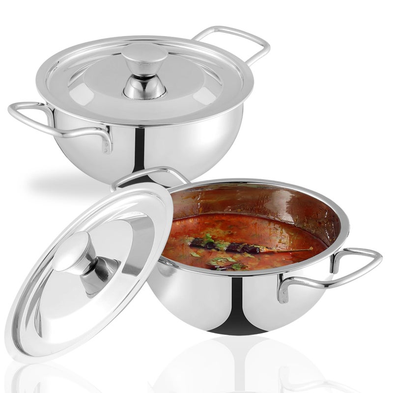 Kraft- follow your imagination Stainless Steel Roma Bowl With Lid Set Of -2 Pcs, 1.3 Litre (16 Cm) And 1.5 Litre (18 Cm) / Serving, Dining Bowl/Mirror Finish/BPA Free/ 2 Year Warranty - Silver - Image 1