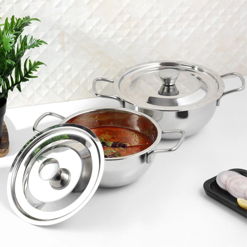 Kraft- follow your imagination Stainless Steel Roma Bowl With Lid Set Of -2 Pcs, 1.3 Litre (16 Cm) And 1.5 Litre (18 Cm) / Serving, Dining Bowl/Mirror Finish/BPA Free/ 2 Year Warranty - Silver - Image 2