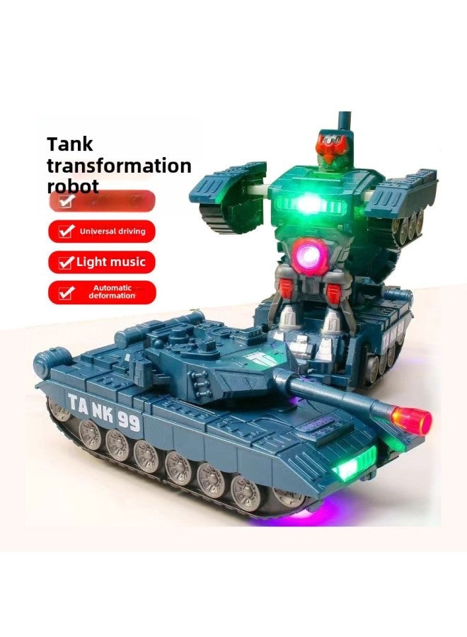 Loquat Children's Robot Transform Tank Armored Vehicle All-directional Light Music Electric Plane Boys Toy Plastic Model Tank-Color:Tank 【blue】 Battery Screwdriver - Image 1