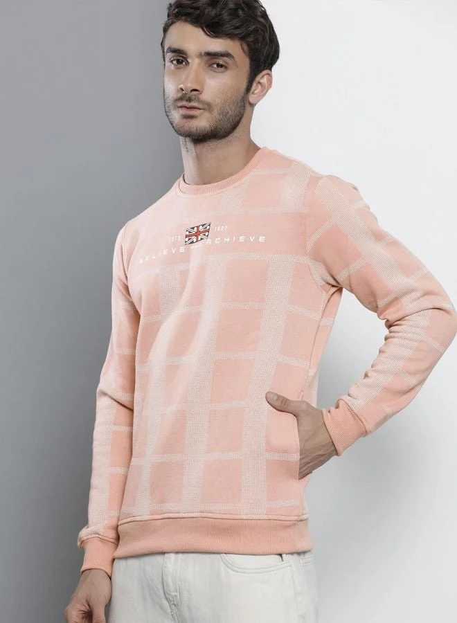 The Indian Garage Co Men Regular Fit Checked Crew Neck Full Sleeves Sweatshirt
