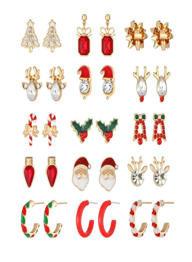 اتش تي اتش أقراط عيد الميلاد للنساء، أقراط حلقية مرصعة بتصميمات لطيفة على شكل شجرة عيد الميلاد وفيونكة ومصباح، هدايا عائلية لعيد الميلاد - Image 1