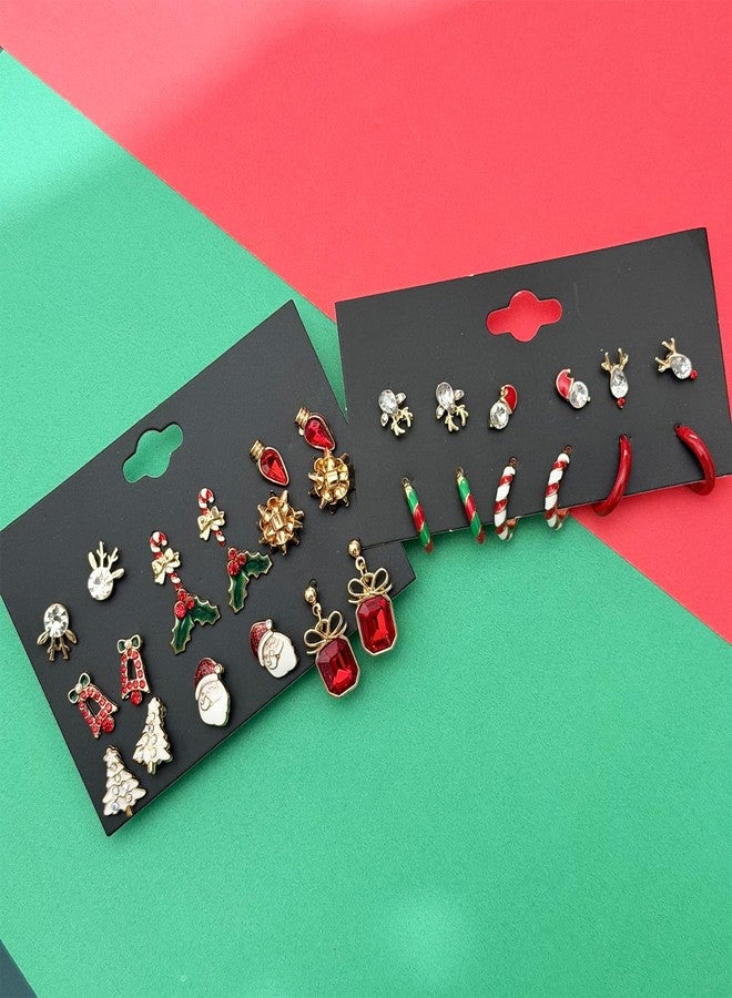 اتش تي اتش أقراط عيد الميلاد للنساء، أقراط حلقية مرصعة بتصميمات لطيفة على شكل شجرة عيد الميلاد وفيونكة ومصباح، هدايا عائلية لعيد الميلاد - Image 2