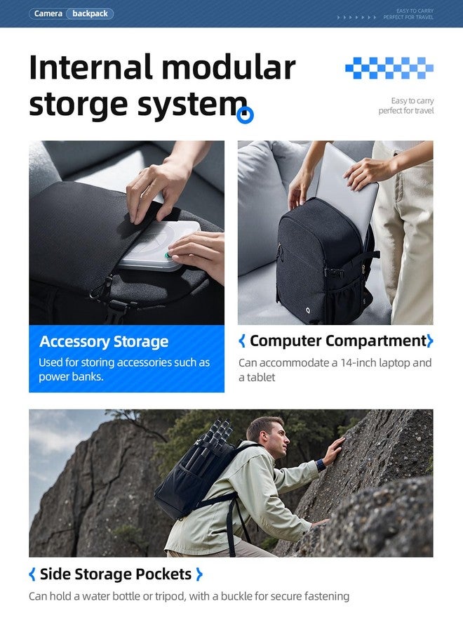 llano Camera Backpack for DSLR/SLR/Mirrorless - Water-Resistant Photography Bag with Laptop Slot & Tripod Holder, Compact Case for Canon/Nikon/Sony, Travel & Outdoor,Medium 10L Capacity, Black - Image 3