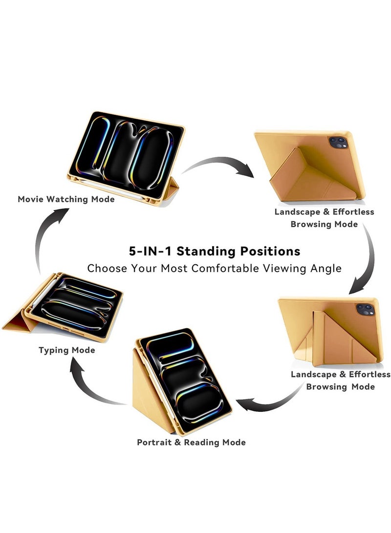Techie آبل آيباد برو 11 2020، 2021، 2022، غلاف فوليوم ذكي قابل للطي بتصميم أوريغامي ثلاثي مع حامل قلم ووظيفة الاستيقاظ/النوم التلقائي - ذهبي - Image 3