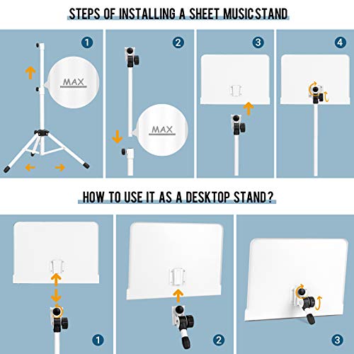 CAHAYA Sheet Music Stand & Tabletop Music Stand Solid Back with Carrying Bag for Books Notes Laptop Tablet White CY0194 - Image 5