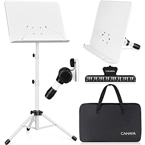 CAHAYA Sheet Music Stand & Tabletop Music Stand Solid Back with Carrying Bag for Books Notes Laptop Tablet White CY0194 - Image 1